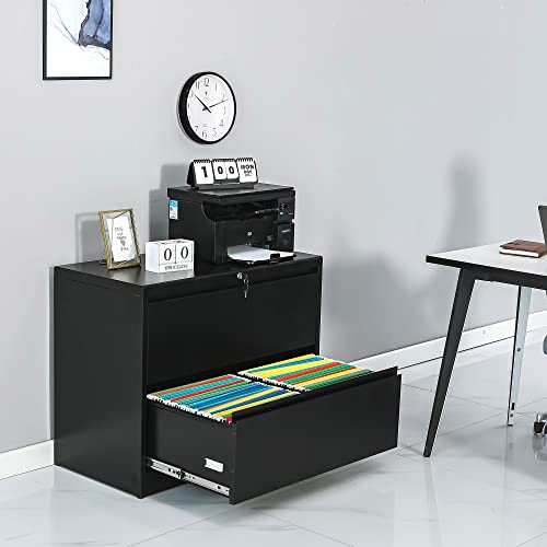 Wiilayok Lateral File Cabinet With Lock,2 Drawer File Cabinet For Home And Office, Organizer Storage Lateral Locking Filing Cabinet, Black #TOP3