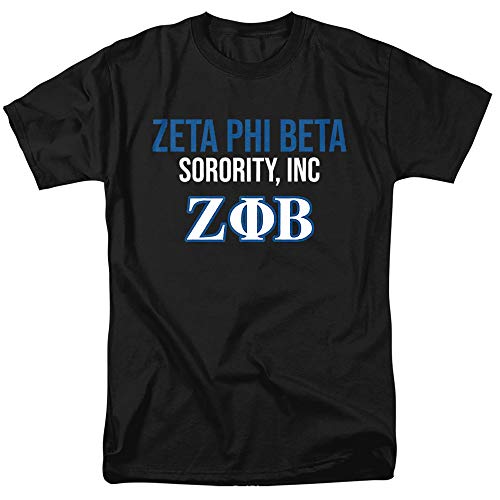 Zeta Phi Beta Sorority Official Stacked Unisex Adult T-Shirt, Black, Large