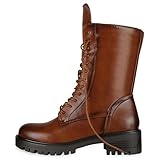 VAN HILL Damen Schnürstiefel Leicht Gefütterte Stiefel Blockabsatz Schuhe Profilsohle Schnürer Absatzschuhe Schnür-Schuhe 610598 Hellbraun 39