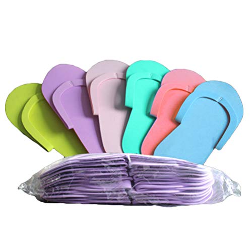 Beaupretty 12 Pairs Disposable Foam Slippers Colored Flip Flops for Salon Spa Pedicure (Random Color)