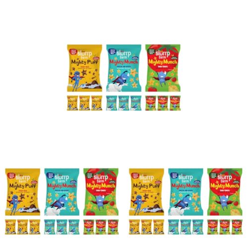 Image of Slurrp Farm Healthy Snacks for Kids | Mighty Puff Choco Ragi, Cheese & Herbs and Tangy Tomato| Not Fried, No Maida | Snack for School Tiffin and Travel-Friendly | 12 x 20g packs (Pack of 3)