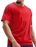 MIER Camiseta de entrenamiento Dry Fit para hombre, camiseta de manga corta, cuello redondo, poliéster, absorbe la humedad, Rojo, Medium