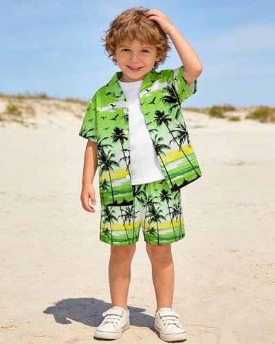 Image of SANGTREE 3 Piece Boy Outfits Short Sleeve Shirt and Shorts Set Beach Vacation Summer Clothes, 3 Months - 9 Years