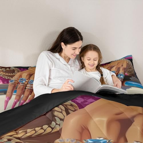 Image of Erosebridal Black Woman Full Bedding Set for Girls Teens Afro Magical Comforter Set Soft Microfiber Luxury African American Quilt Black Female Girls Bed Set for Melanin Bedroom Decor, 3 Piece