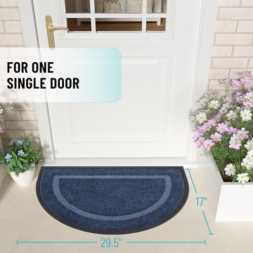 Image of OLANLY Half Circle Door Mat Indoor Outdoor Entrance Welcome, Waterproof All-Season, All-Weather Doormat, Sturdy Natural Rubber, Low Profile, Easy Clean Patio Porch Entryway Mat, 29.5x17, Blue