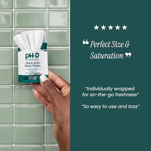 pH-D Feminine Health Support - Boric Acid Wipes - Holistic Body Wipes - Travel Friendly, pH-Balanced, Paraben-Free, and Made with Essential Oils - Sensitive - Image 7