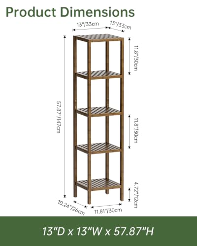 SMIBUY Badezimmer-Aufbewahrungsregal, 5 Ebenen, Bambusregal, Organizer, multifunktionales Regal für Wohnzimmer, Schlafzimmer… – Ansicht 4