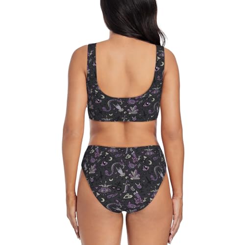 Bikini gótico morado con diseño triangular y braga de pierna alta para playa 4