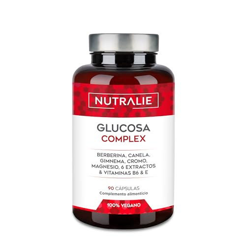 Glucosa Complex 2000mg - Azúcar Sangre - Control Glucosa Berberina Cromo Canela Gymnema Pimienta Negra Melon Amargo Vitamina E B6 - Niveles Normales de Glucosa en Sangre - 90 Cápsulas Nutralie