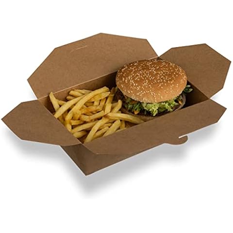 NO.6 (82 OZ) Disposable BROWN food containers takeaway paper boxes and take-out Kraft food boxes for hot and cold food to go (200) Cover