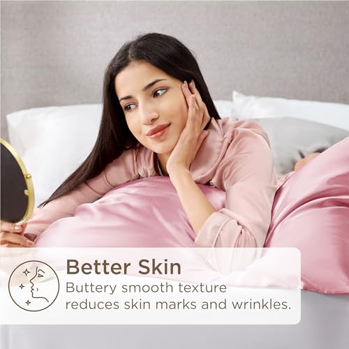 Image of Bedsure King Size Satin Pillowcase Set of 4 - Pink Silky Pillow Cases for Hair and Skin, 20x36 Inches, Pillow Covers with Envelope Closure, Similar to Silk, Gifts for Women & Men