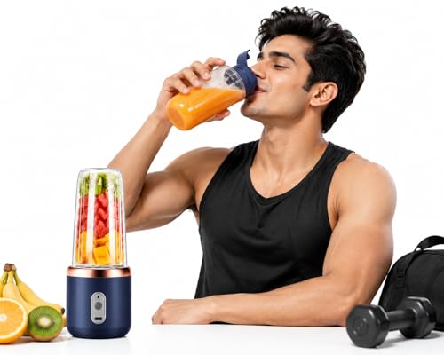 Image of Portable Blender 450ML USB Rechargeable Personal Blender with Type-C Charging, 4 Stainless Steel Blades, BPA-Free Mini Smoothie Maker for Shakes, Juice, Baby Food, Travel & Gym Use (Color May Vary)
