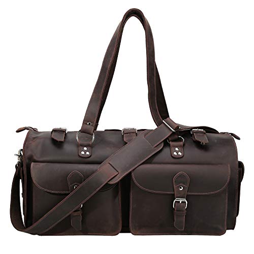 Polare 22'' Indiana Jones Looking Natural Leather Weekender Carry On Duffle Duffel Bag