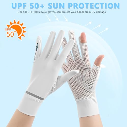 Image of PALAY Hand Gloves for Sun Protection, White Summer Sun Protection Gloves for Women Bike Riding, Cooling Silk UPF 50+ Breathable Hand Glove For Cycling Riding Fishing, Non Slip & Touch Screen