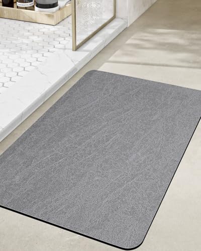 DEXI Bathroom Rugs Non Slip Washable Ultra Thin Bath Mat Bath Mats for Bathroom Bathmat Quick Dry Throw Rugs with Rubber Backing for Sink Shower Toilet, 16"x24", Light Gray