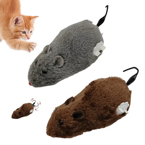 2 Stück Interaktives Katzenspielzeug Hamster, Kleines Plüschtier Aufziehspielzeug mit Motor Fördert Jagdinstinkt, Spielzeugmaus für Katzen, Plüschtier im Set mit Fellimitat für Katzen (Typ C)