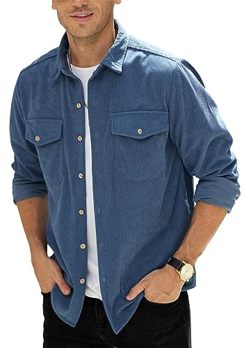 Chemise en velours côtelé pour homme avec poche poitrine du M au 3XL