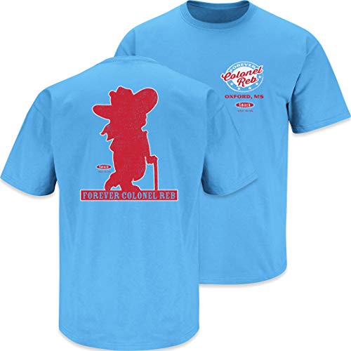 Ole Miss Football Fans. Forever Colonel Reb T Shirt (Sm-5X) (Light Blue Short Sleeve, Large)