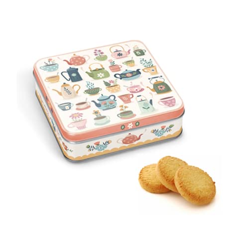 DV France | Lattina Metallo Tazze e Teiere | Biscotti Puro Burro e Fior di Sale - 1 x 130 Gr | Biscotti Burro Salato | Galettes Fior di Sale