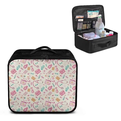 Image of Gomyblomy Pills Print First Aid Bag Empty Travel Emergency Kit Large Capacity Medicine Bags with Double Zippers Lightweight First Aid Box Storage Pouch for Indoors Outdoors