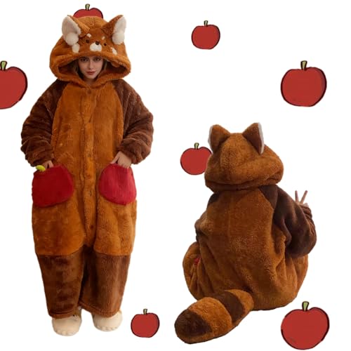 GKWW Red Panda Onesie Pajamas Flannel Wearable Blankets Hoodie Soft Animal Blanket Oversized Sleeping Bag for Adult Kids (Red Panda S)