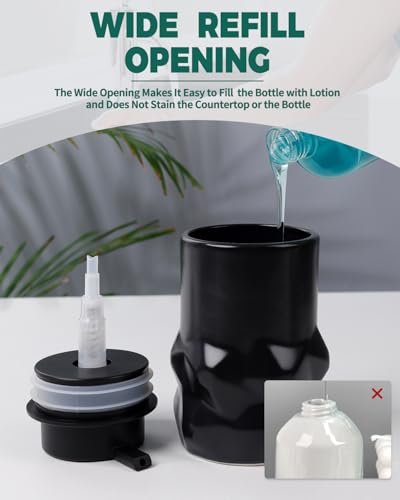 Image of BosilunLife Hand Soap Dispenser - Foam Soap Dispenser Bathroom Ceramic Dish Liquid Soap Dispenser for Kitchen, Bathroom Countertop Soap Dispensers (Black-Liquid-Sculpt)