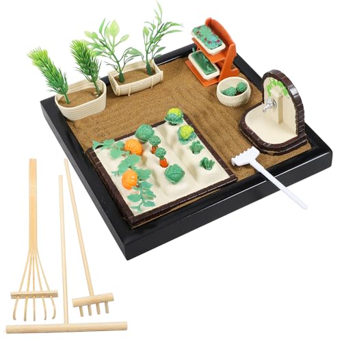 Vindar Zen Garden for Desk, Vegetable Gardening Themed Sand Tray Therapy Kit, Mindfulness Practice & Office Stress Relief, Desktop Sandbox