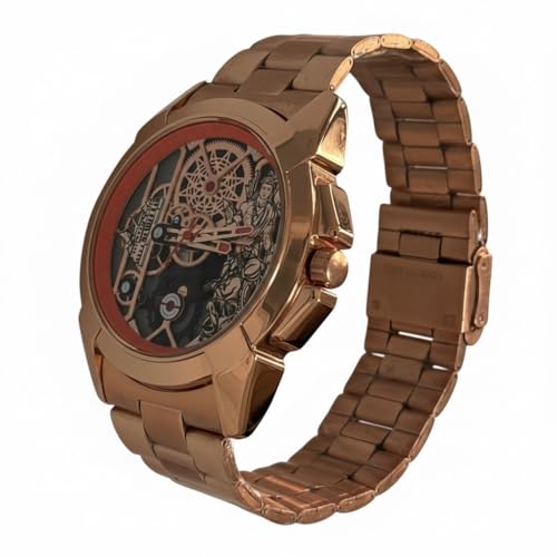 Image of Shree Ram Skeleton Watch, Ayodhya Mandir Theme, Mechanical Look Quartz, Stainless Steel Metal Bracelet, Round Dial with Deity Engraving for Man and Boyes