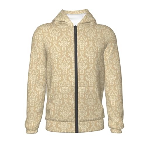 Damask Beige Tan Brown Kids Pullover Hoodies Boys Zip Up Sweatshirts Girls Athletic Clothes with Pocket2