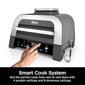 Ninja DG551 Foodi Smart XL 6 in 1 Indoor Grill with Air Fry Roast Bake Broil Dehydrate Foodi Smart Thermometer 2nd Generation BlackSilver
