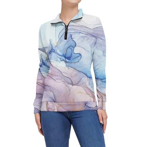 Clothes Pay,Fall Sweat Shirts Winter Fashion Long Sleeve Zipper Side Split Tie Dye Textured Print Women's Long Sweatshirt (b-AC, XL)