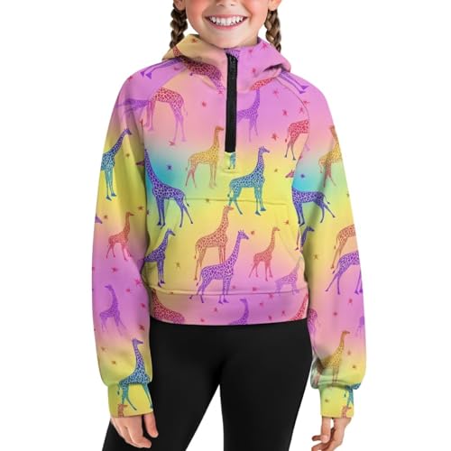 Uourmeti Long Sleeve Active Hoodies for Girls Half Zip Cropped Sweatshirts with Pockets