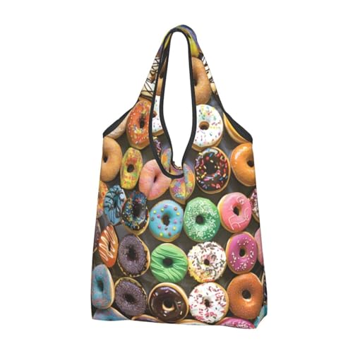 Sac de courses réutilisable en tissu lavable noir imprimé beignets rigolo