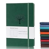 WERTIOO Dotted Journals Notebooks, Leather Diary Hardcover Classic Writing Notebook A5 160 Pages 100