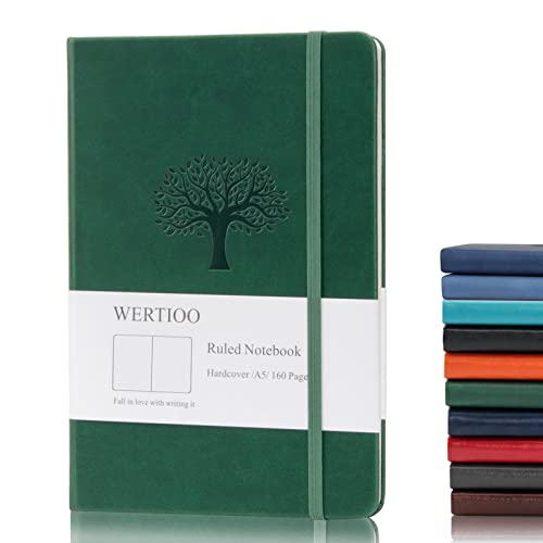 Wertioo Dotted Journals Notebooks, Leather Diary Hardcover Classic Writing Notebook A5 160 Pages 100 Gsm Thick Paper Business Gift For Men Women (Ruled, Dark Green) #TOP10