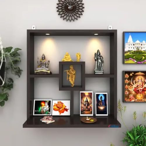 Image of Anikaa Shelly LED Light Wall Mounted Hanging Puja Temple Shelf Stylish Wood God Stand for Pooja Room Mandir Stand for Temple (Wenge) D.I.Y