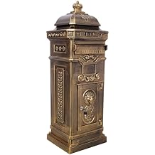 Vintage Large-Capacity Cast Aluminum Mailbox, Outdoor Weatherproof Floor Standing Postbox, Decorative Copper Finish Letter Box with Lock, Roman Column Design for Home Use Copper