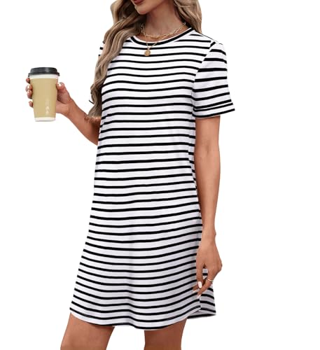 Image of Bluetime Womens T Shirt Dresses Casual 2026 Summer Short Sleeve Loose Vacation Dress with Pockets