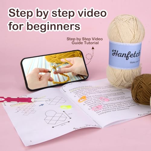 Image of Hanfetch Crochet Kit for Advanced or Intermediate Beginner, Step by Step Video Tutorial and Detailed Guide Instruction DIY Craft Supplies for Adult and Kid with Complete Kit for Granny Square Tote Bag