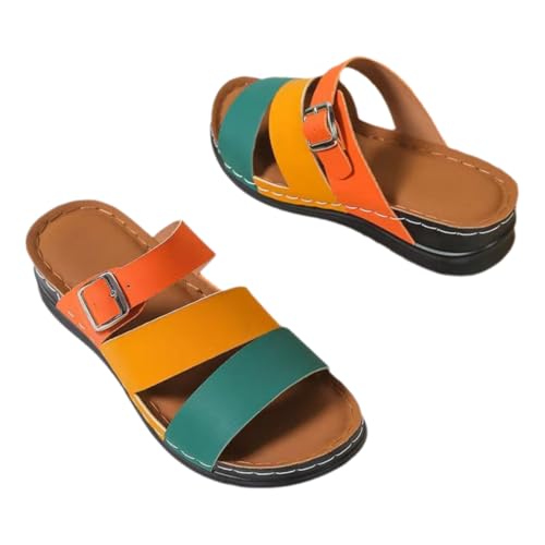 Women's soft-soled slippers, comfortable and waterproof summer slippers with exposed toes (orange, Burgundy, green, black)