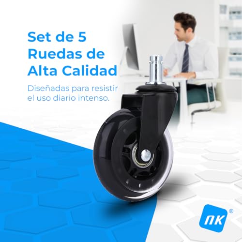 Miniatura 2 de Nk Ruedas Para Sillas De Oficina 11 Mm X 22 Mm Negro - Aptras Para Todos Los Suelos, Sillas Giratorias, No Marcas, Pack De Repuesto, Max 250kg