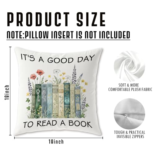 Image of It's a Good Day to Read a Book Reading Pillow Covers Gifts for Book Lover,Bookish Bookworm Librarian Gifts for Women,Reading Pillow for Bed 18x18,Book Nook Decor