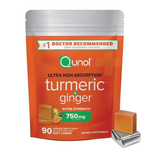 Qunol Turmeric and Ginger Soft Chews 750mg Turmeric Supplement Ultra High Absorption to Support Joint Health 90 Count