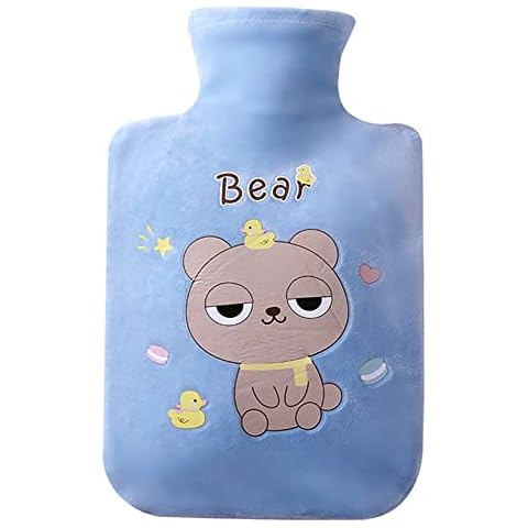 Hot Water Bottle with Cover-Little rabbit fur ball/Blue Bear - 2L/1L PVC Hot Water Bag Handbag Warmer (1000 ML) Cover