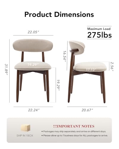 Image of Dining Room Chairs Set of 2, Upholstered Farmhouse Dining Chairs, Modern Fabric Kitchen Chairs with Solid Wood Leg,Beige