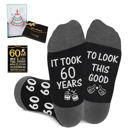 Product Image of the Juesly 60th Birthday Gifts for Men, Socks with 3D Pop Up Greeting Card and 60th Poster Anniversary Card, 60 Year Old Birthday Gifts for Men