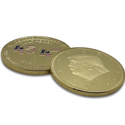 Image of Donald Trump Collectible 45 47 Gold Challenge Coin 24kt Gold Plating with Colorized 45 47 with USA Colors - Large Size 45mm x 3mm with Protective case