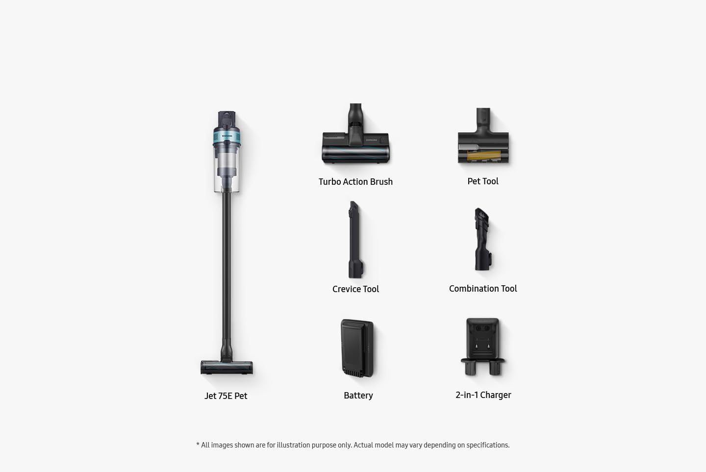 Samsung Aspiradora sin Cable Jet 75E Pet 200AW con Cepillo para Mascotas VS20B75AGR5/WA