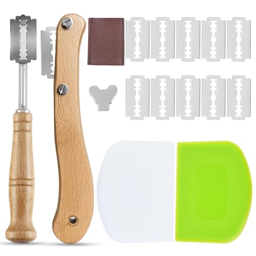 TAKUZA 2-Teiliges Kitchen Baker Lame Brotschneidewerkzeug, Bäckermesser Set, Brotklinge, Teigmesser für Gerade und Geschwungene Schnitte, mit 10...