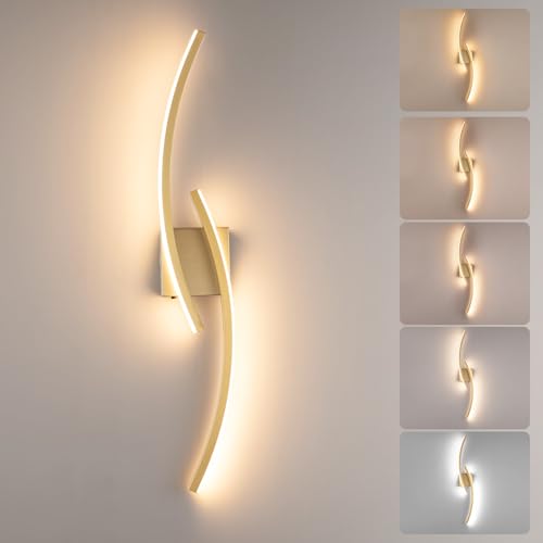 Image of Hardwired Modern LED Wall Light Fixtures, 3000~6000K Modern 5CCT Wall Sconce for Living Room, 31.5IN Indoor Wall Lights Gold Bathroom Light for Bedroom, Hallway, Bedside